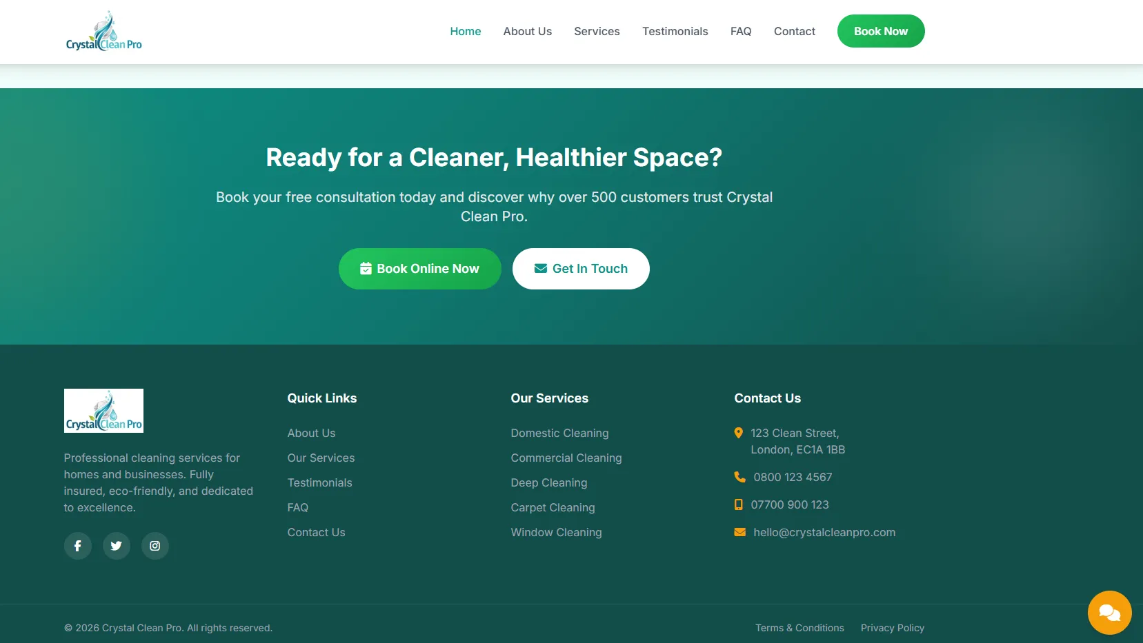 Crystal Clean Pro - Cleaning Service Website Template thumbnail 2